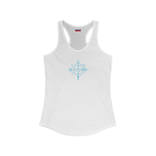 Racerback Tank-Top, Papa-Legba veve, Blue on White