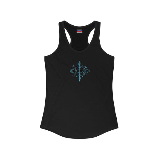 Racerback Tank-Top, Papa-Legba veve, Blue on Black