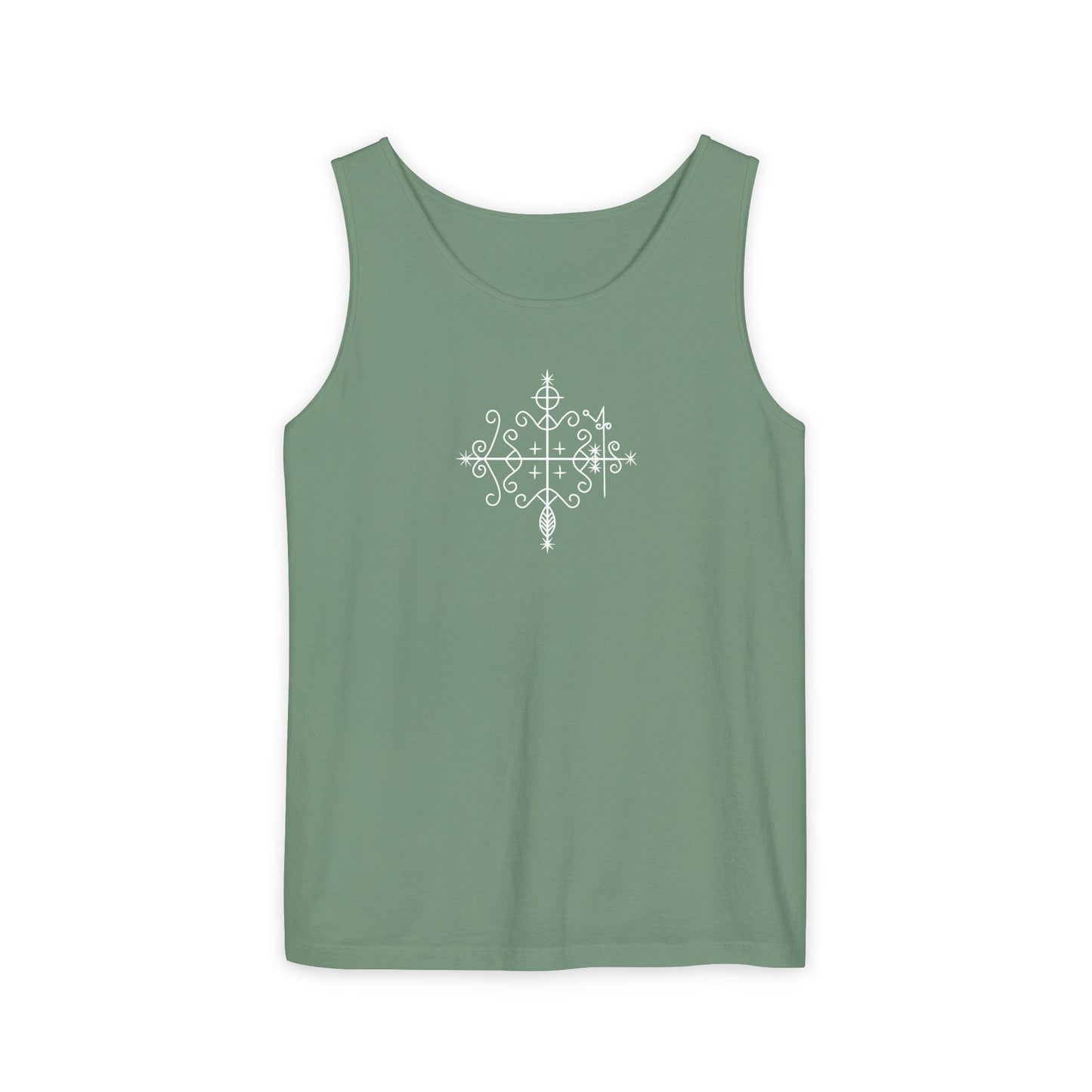 Uni Tank-Top Papa-Legba veve, White on Light-Green