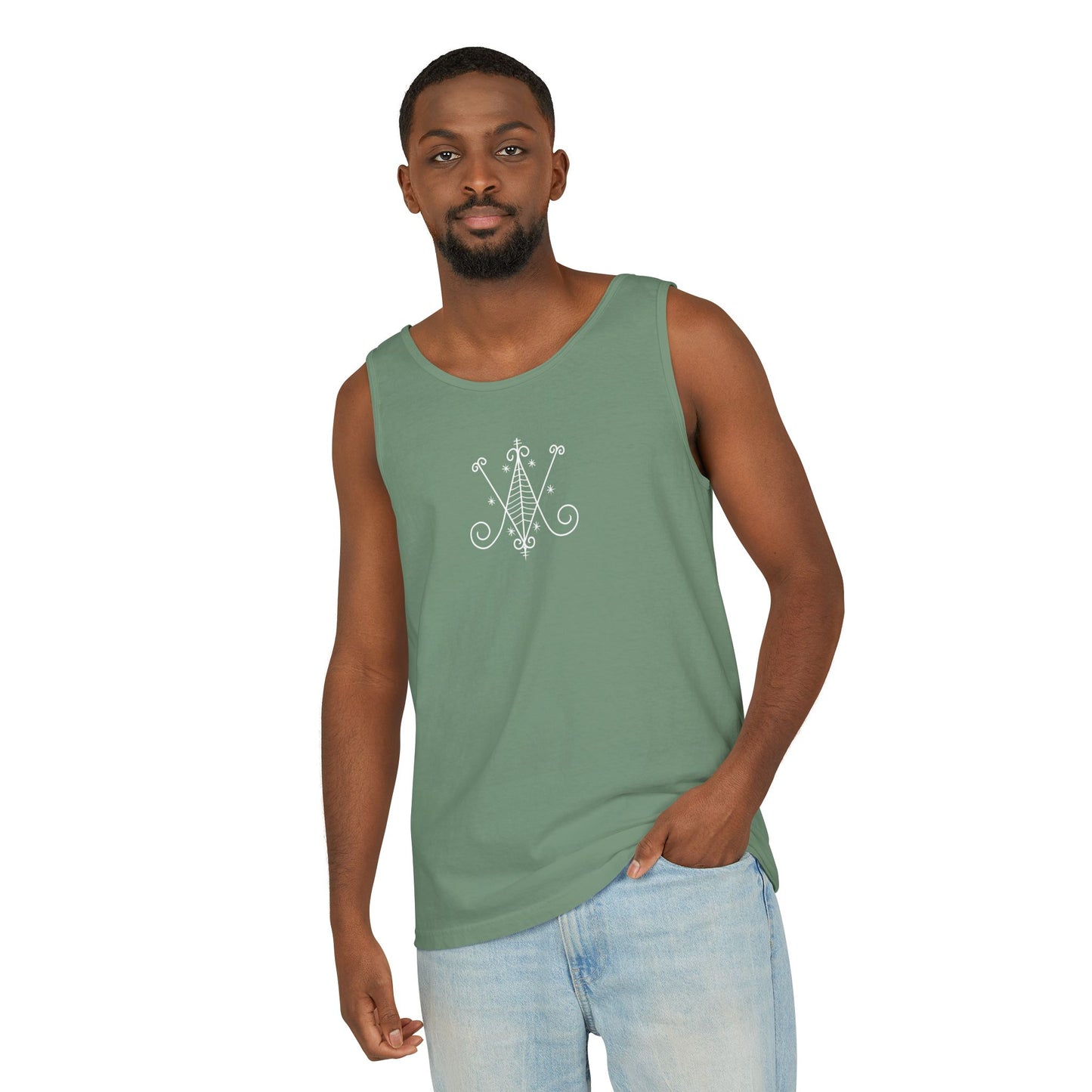 Uni Tank-Top Ayizan veve, White on Light-Green