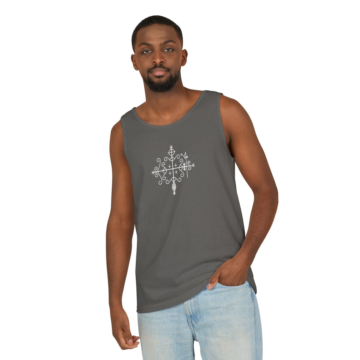 Uni Tank-Top Papa-Legba veve, White on Pepper