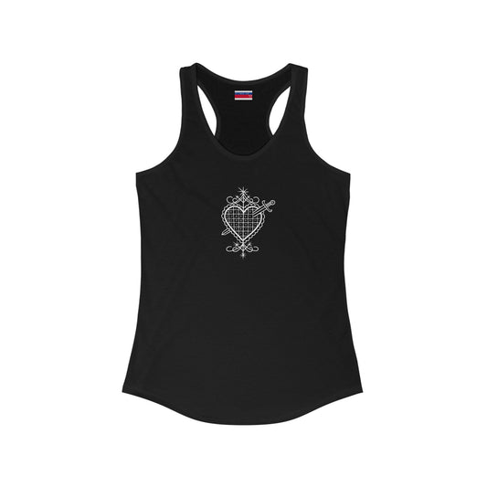 Racerback Tank-Top, Erzuli-Dantor veve , White on Black