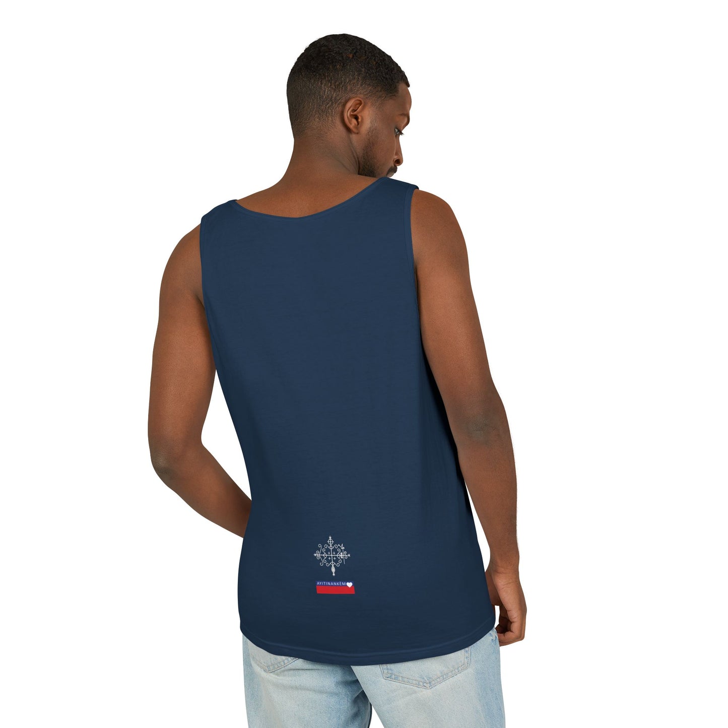 Uni Tank-Top Papa-Legba veve, White on True Navy